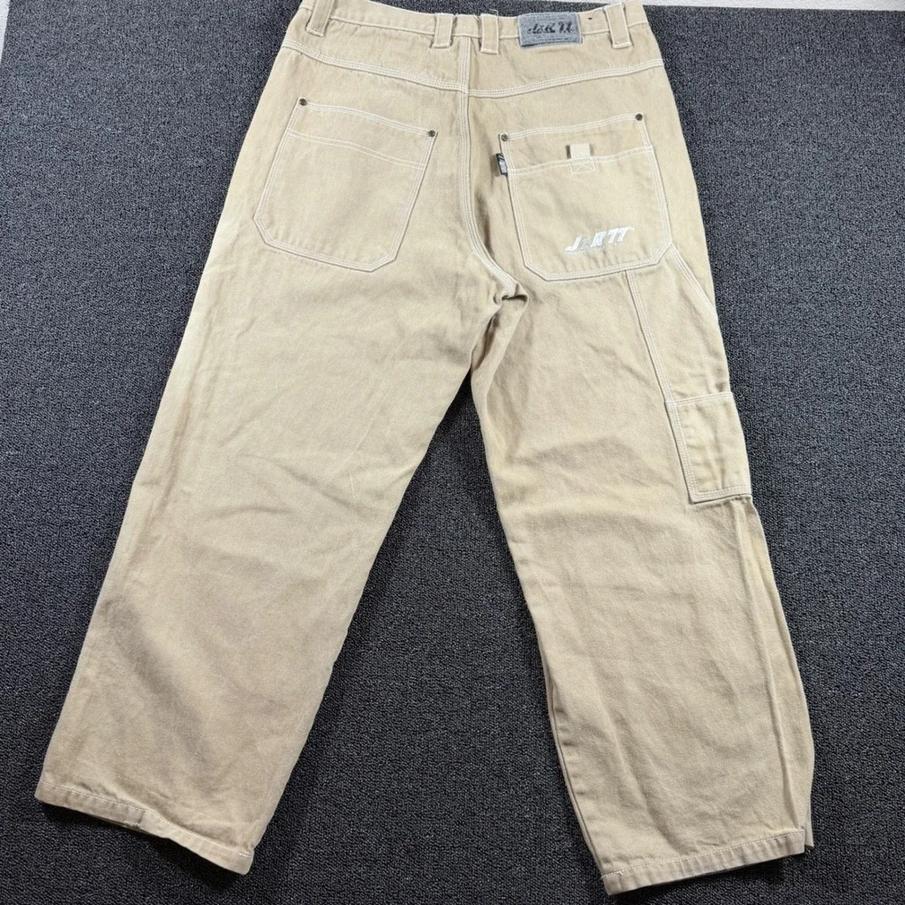 Vintage JzR77 Urban Wear Baggy Wide Leg Carpenter Pants 36x30 Tan Y2K Streetwear